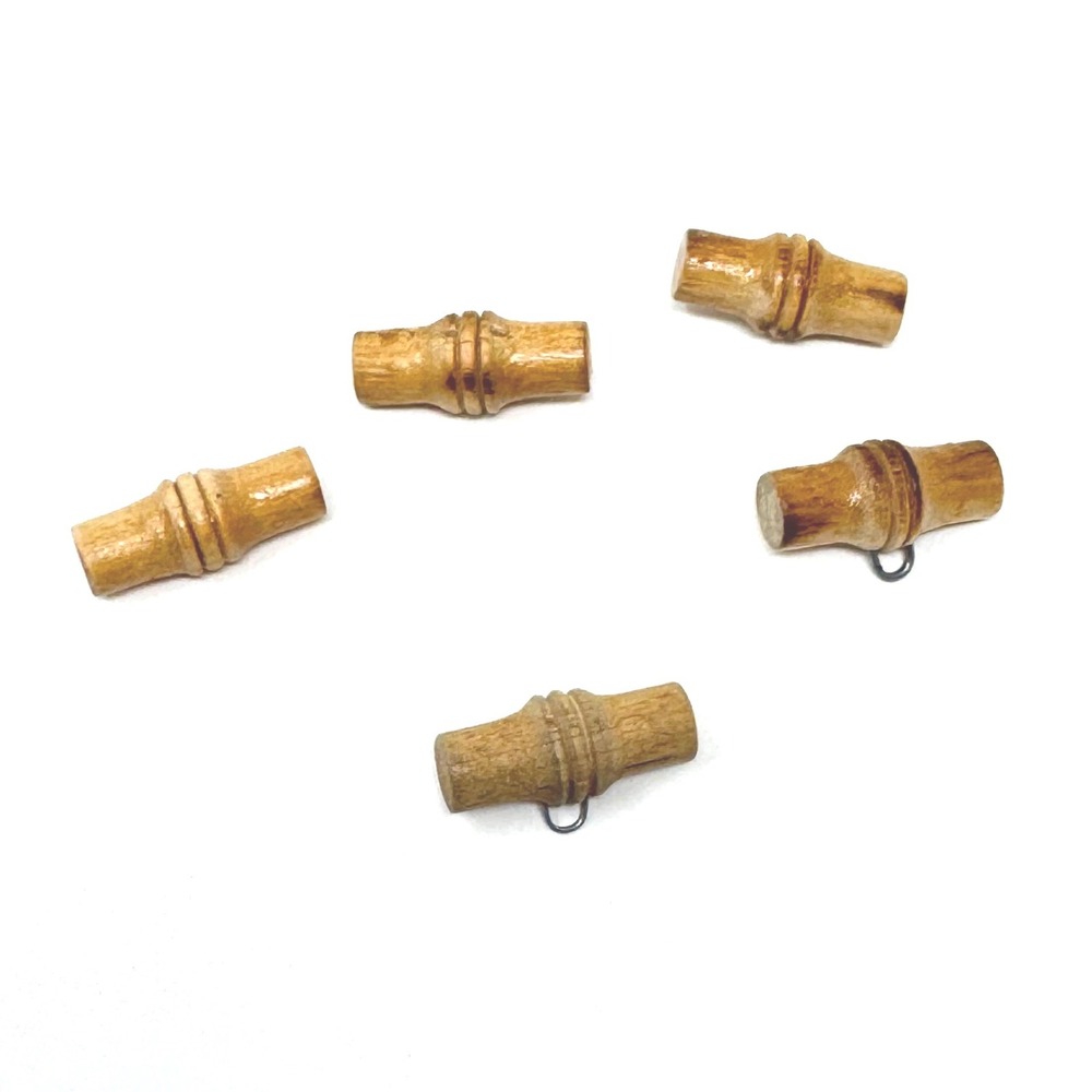 Vintage Bamboo Toggle Buttons 5pc Tan Wood Barrel Coastal Boho Craft Fasteners